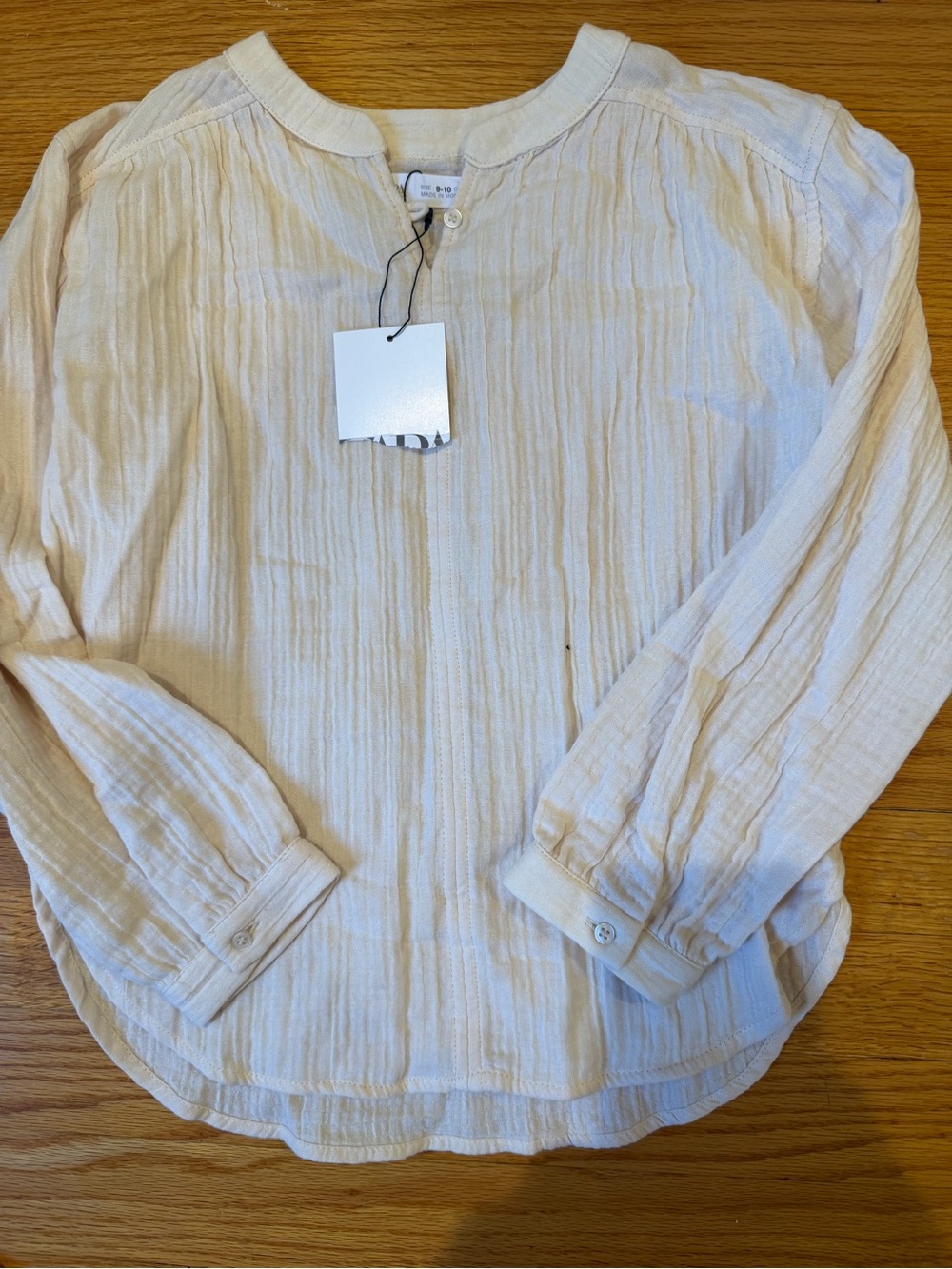 Zara Cream Textured Boho Long Sleeve Top